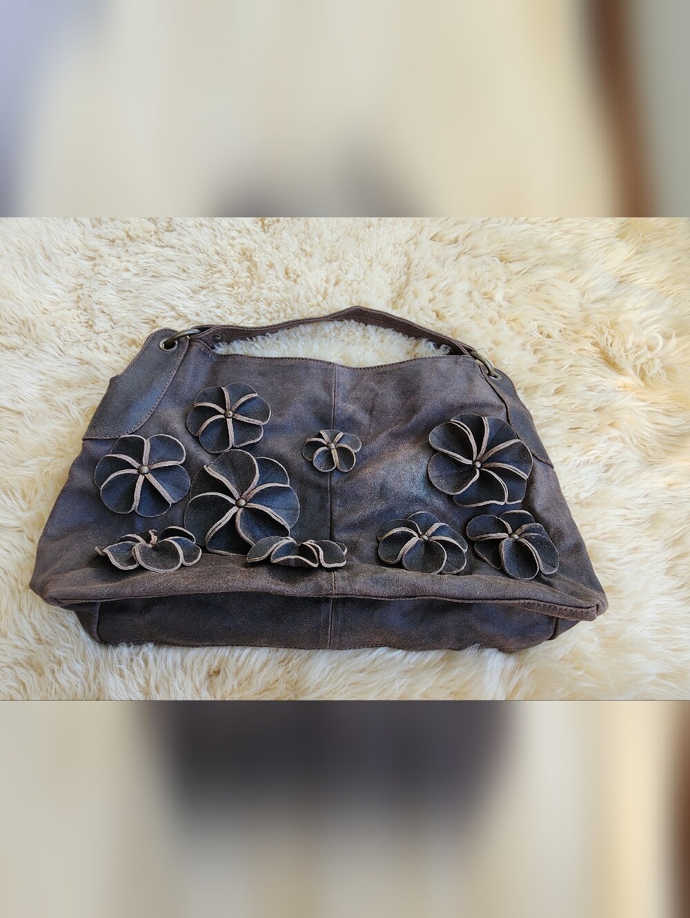 Lucky Penny Floral Appliqué Suede Hobo Bag - Brown